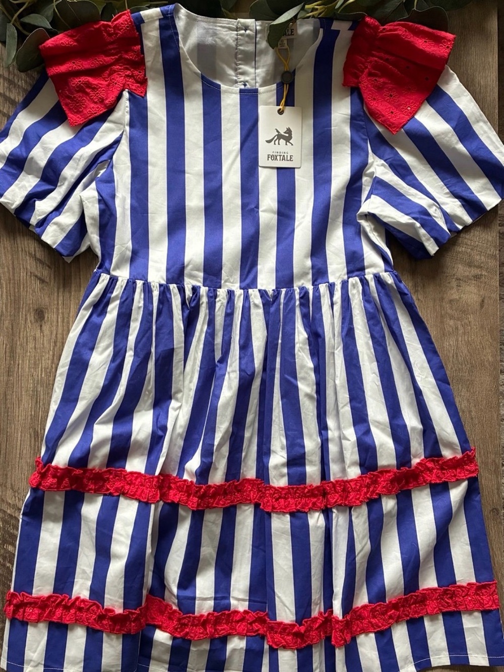Finding Foxtale Blue & White Stripe Dress with Red Trim
